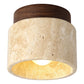 Travertine Japandi Ceiling Light Wood Cap Round Mid Century Lamp