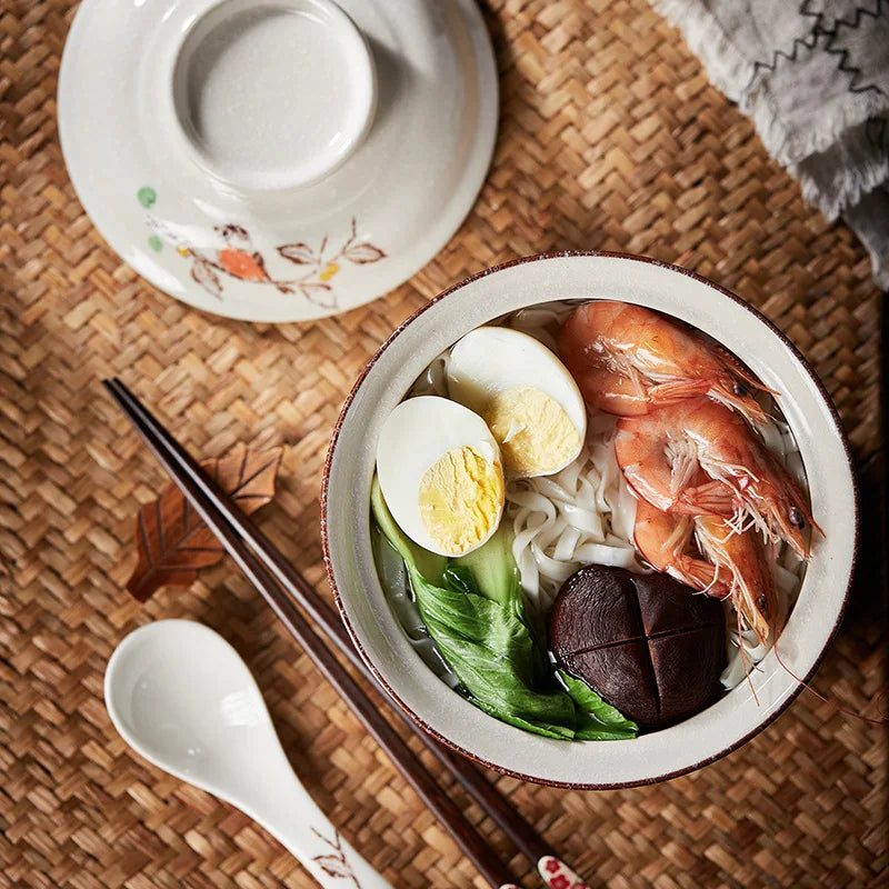 Ramen Instant Bowl With Lid Porcelain Large Capacity