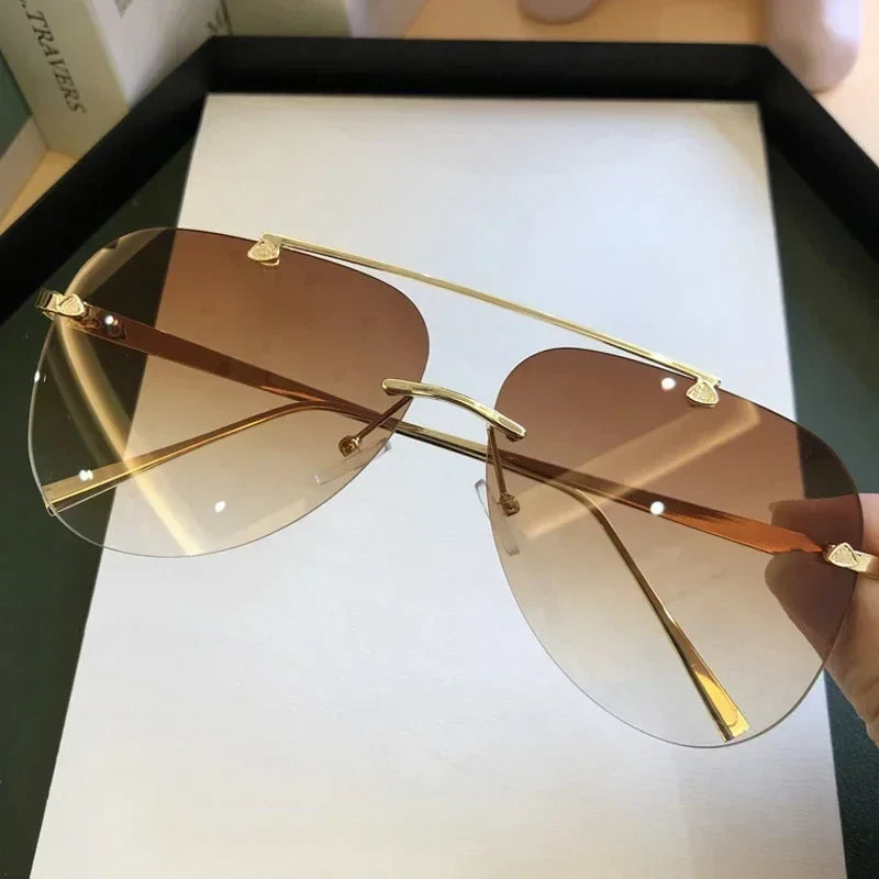 Vintage 2025 Rimless Aviator Sunglasses For Men Women Gradient Shades Black Brown