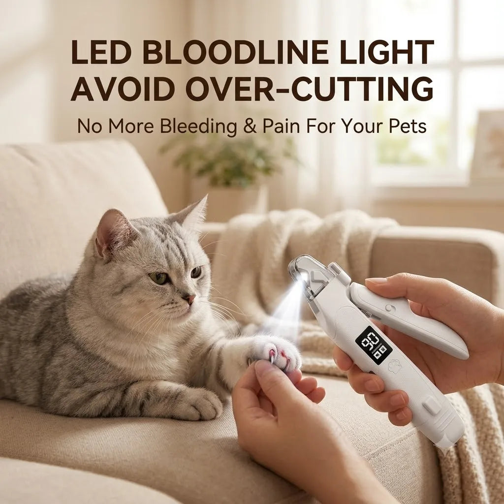 USB-C Battery-Powered Dog Cat Trimmer 2026 – 2-in-1 Pet Nail Clipper & Grinder with LED Blood Line Light