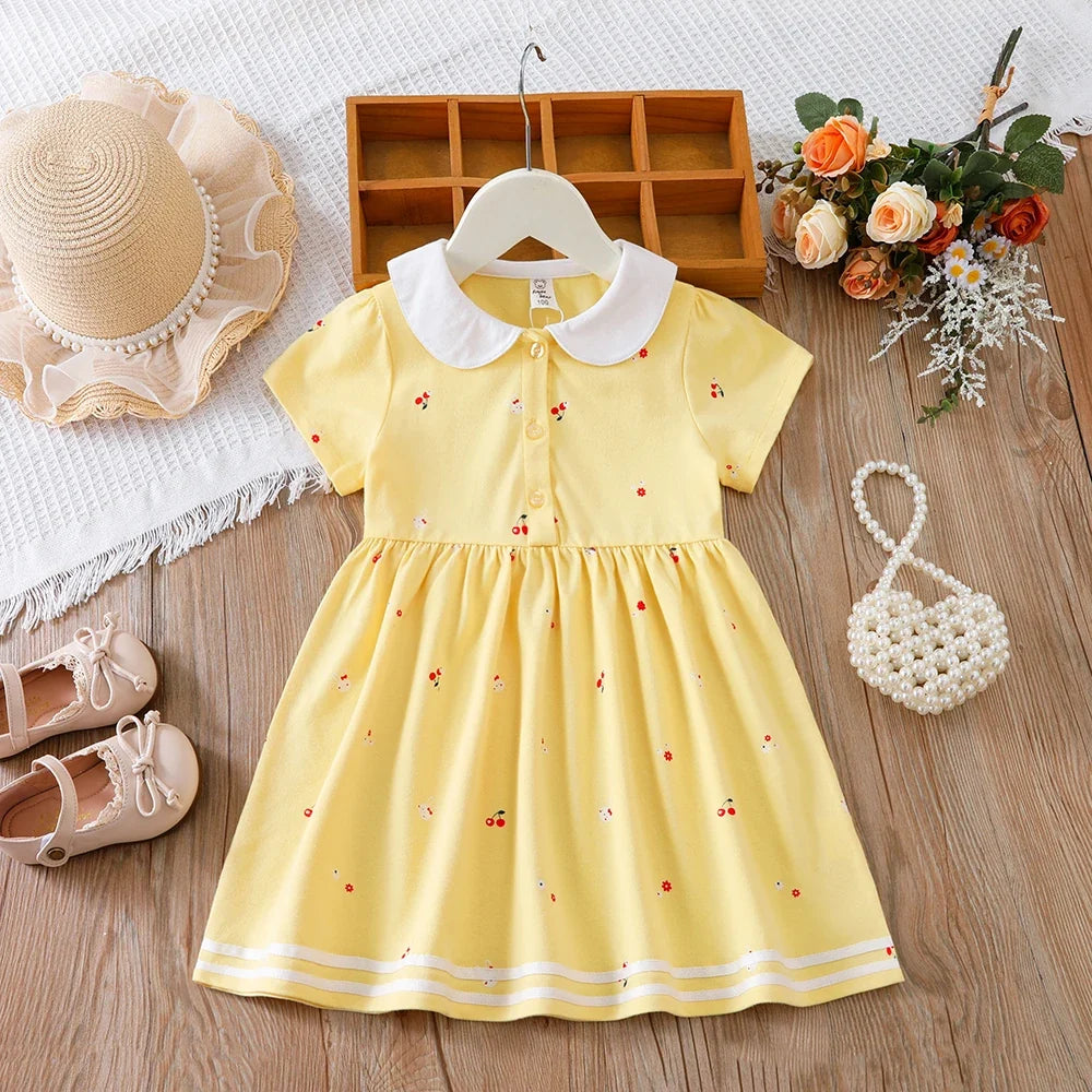Light girls’ dress - polo collar, knee-length, cotton-elastane, for summer wear