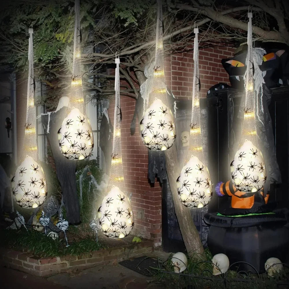Lights Spider Hanging Egg Sacs - Glowing Halloween Decor 2025 Indoor Outdoor Spooky Party Accent