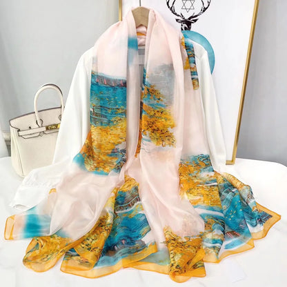 Light Flowy Women’s Silk Scarf - Long Sheer Wrap