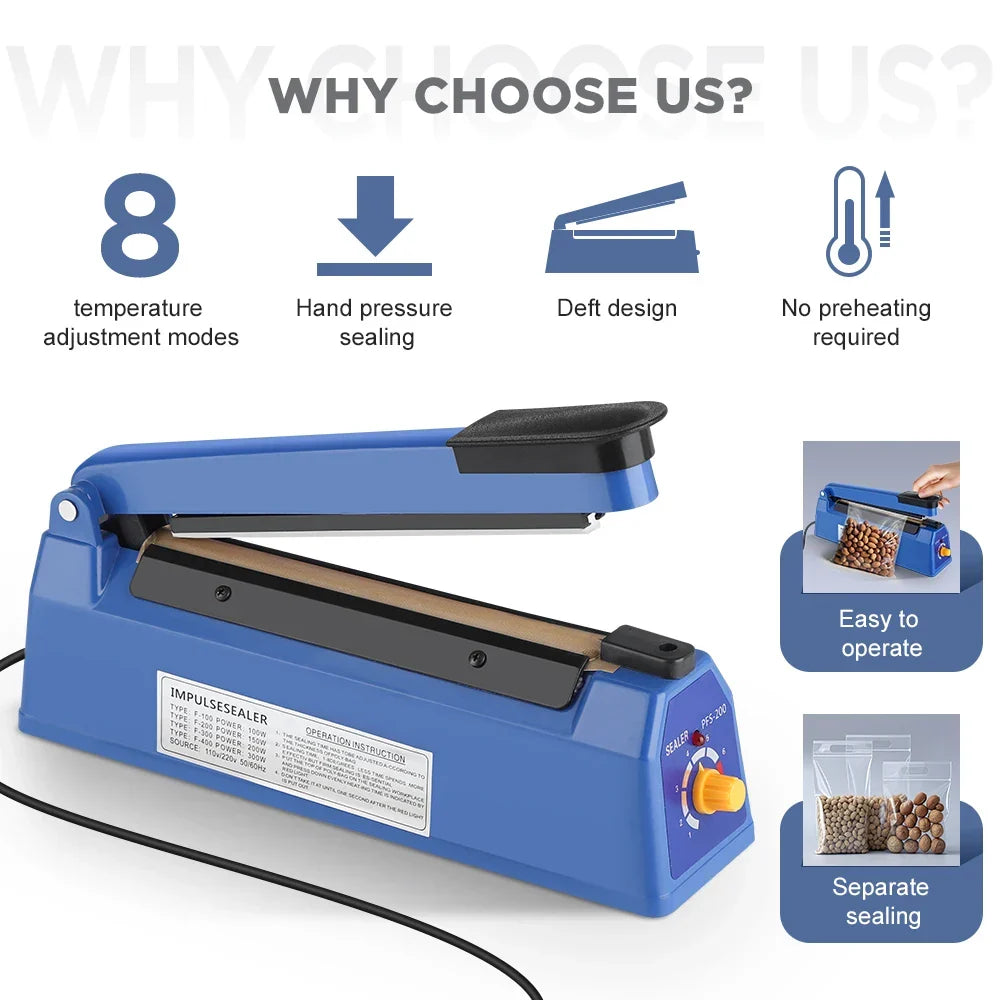 Heat Sealer 8 Inch Hand-Held Impulse Bag Sealer Travel-Friendly Packaging Device Fall 2025 Airtight Food Storage
