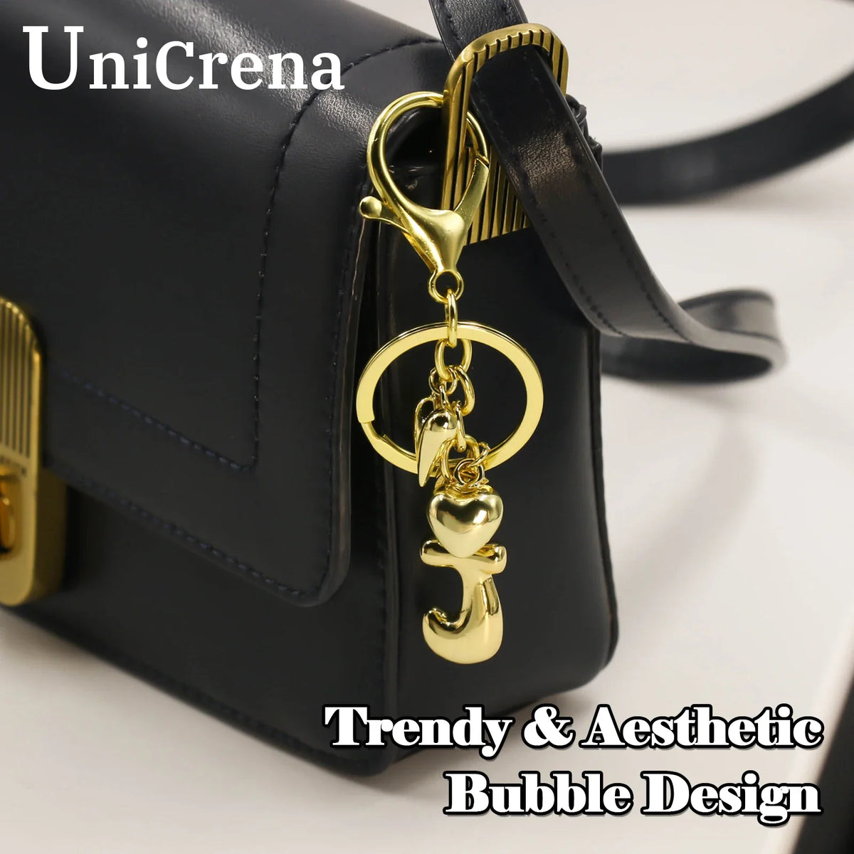 Keychain Personalized Gold Bubble Letter Bag Charm Gift