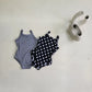 Light baby girls' one-piece swimsuit - polka-dot suspender style with hat, nylon, cozy for summer beach wear