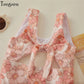 Plush Toddler Girls' One-Piece Swimsuit - Floral Print Bow-Tie Detail, Polyester, For Summer
