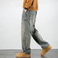 Men's Oversized Denim Jeans - Loose Straight Cut, Washed