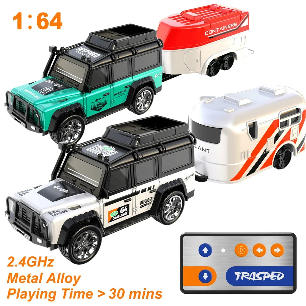 RC Alloy Car with Trailer - 2.4GHz Remote Control Mini Vehicle for Kids & Adults