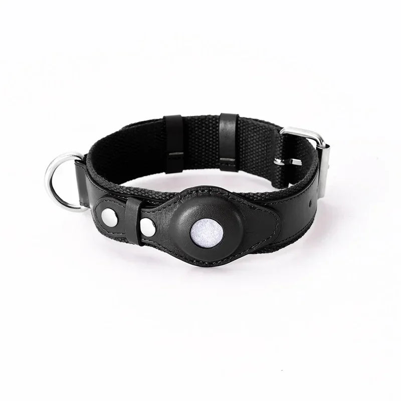 Leather Dog Collar Flexible Padded Pet Collar With AirTag Holder Deluxe Design All-Season Comfort Gift