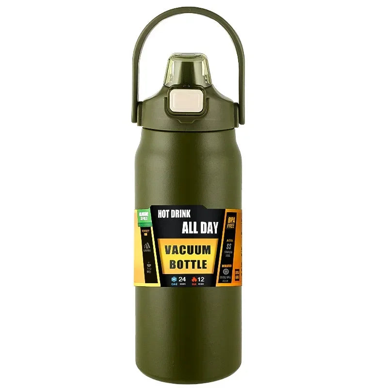 800ml Stainless Steel Thermos Mug - Travel-Friendly Vacuum Flask for Hot & Cold Drinks, Outdoor Sports Water Bottle with Straw