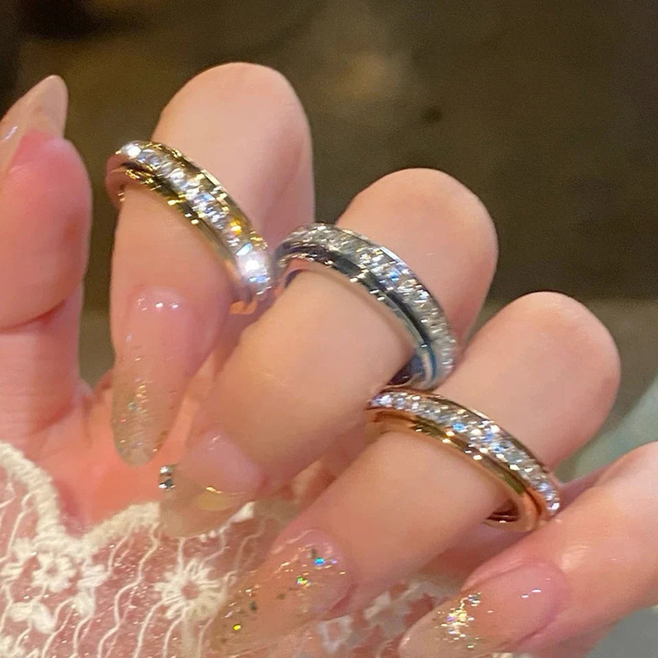 Ring2026 Edition Stainless Steel Single Row Square Zircon Rotating Ring Crystal CZ Jewelry TikTok Viral Gift Idea