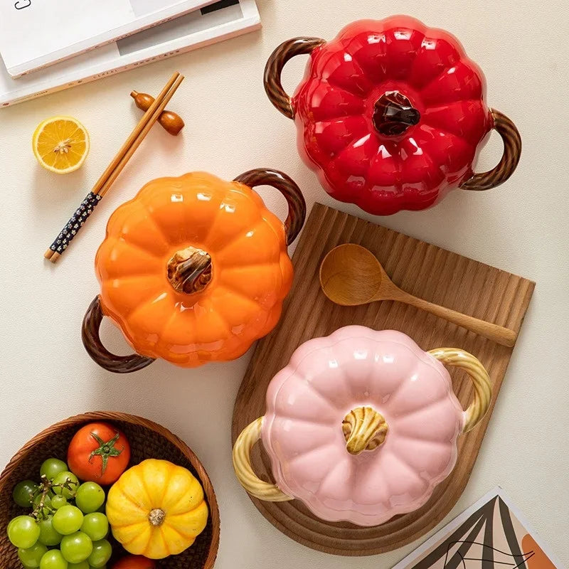 Soup Pumpkin Pot 1.4L Ceramic Bowl With Lid Halloween