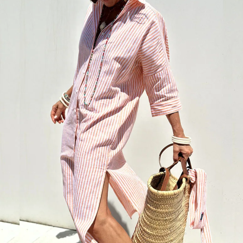 Elegant Women's Striped Shirt Dress, Comfortable Casual Wear for Summer, Versatile Fit in Premium Fabric, Sizes S-XL-2