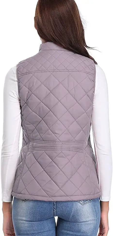 Light Women Quilted Vest - Stand Collar Cotton Winter
