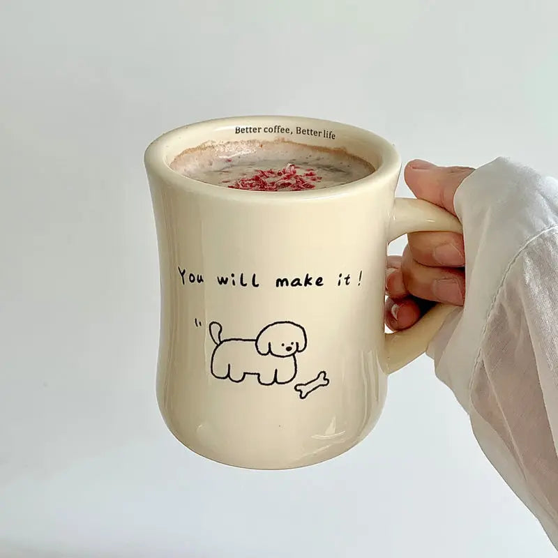 Ceramic Mug Cream Teddy Bear Print Coffee Cup With Handle Korean Cute Breakfast Mug Fall 2025 Cute Gift Simple Grip