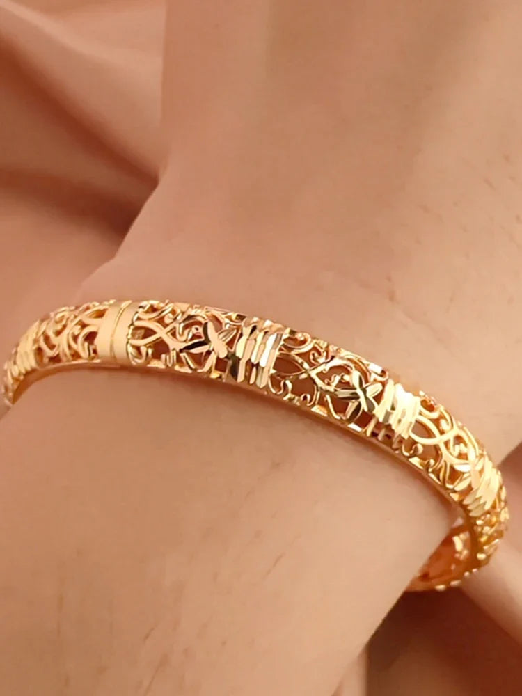 Color Gold Bangle Openwork Wedding Bracelet Dubai Style