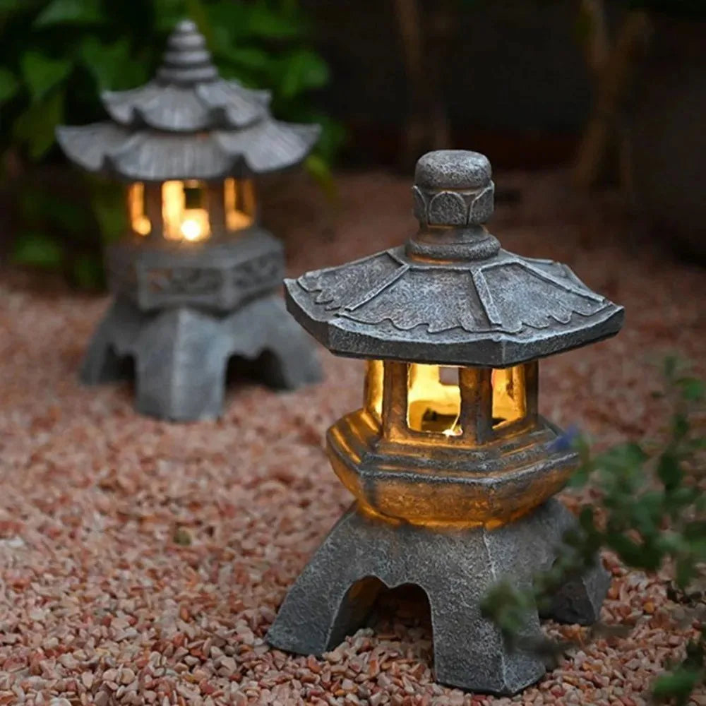 Lantern Solar Resin Stone Pagoda Garden Ornament Zen Chinese Style Outdoor Light Fall 2026 Eco Friendly Decor