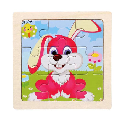 Wooden Kids Jigsaw Puzzle - Montessori Cartoon Animal Vehicle Educational Toy for Children