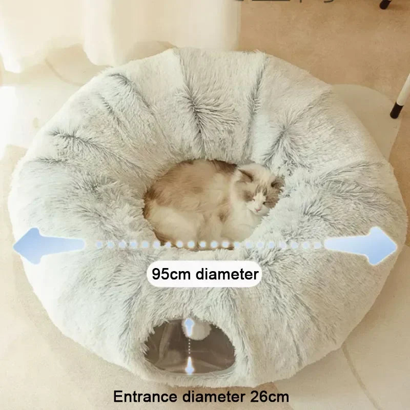 Bed Cat 95 Cm 2 In 1 Round Plush Nest House Fall 2025 Cozy Removable Cover Washable Deep Sleep