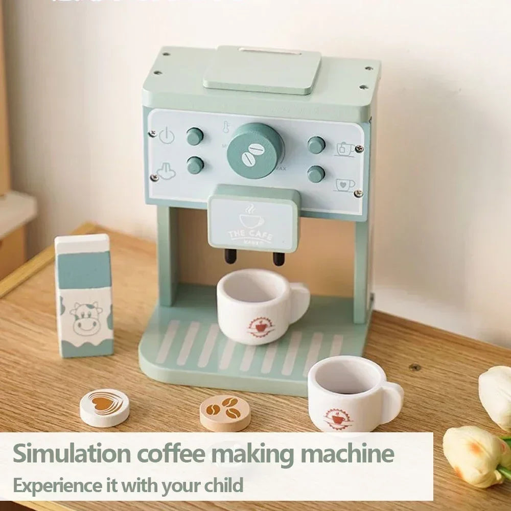 Wooden Kids Coffee & Cookie Maker Toy Kit - Educational Pretend Play Kitchen Gift for Boys & Girls