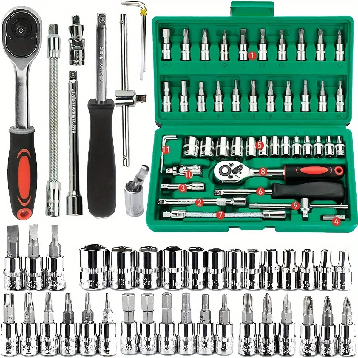46 Pc Ratchet Wrench Kit With Sockets And Bits, Fall 2025 Ideal For DIY Auto Repairs – Socket Kit 1/4 Inch Drive