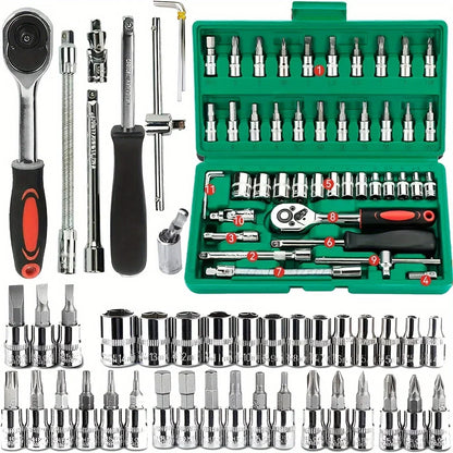 46 Pc Ratchet Wrench Kit With Sockets And Bits, Fall 2025 Ideal For DIY Auto Repairs – Socket Kit 1/4 Inch Drive