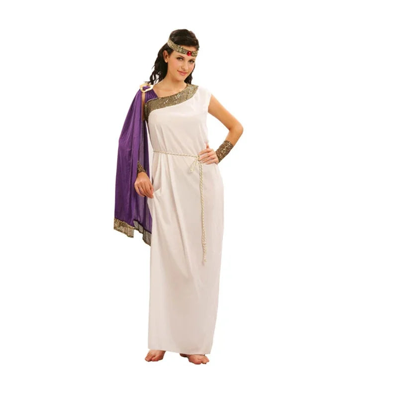 Variant image for Adult Greek God and Goddess Costume Set with Headdress, Robe, and Belt for Cosplay and Halloween Events-4