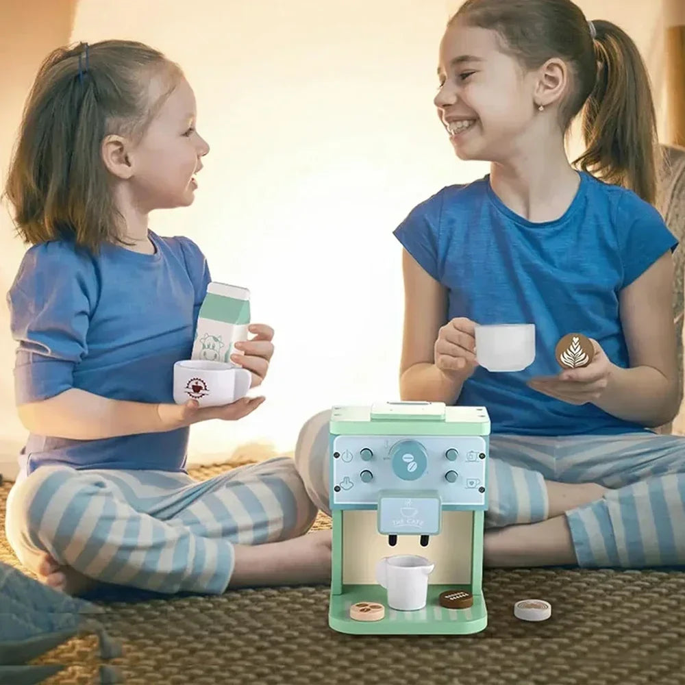 Wooden Kids Coffee & Cookie Maker Toy Kit - Educational Pretend Play Kitchen Gift for Boys & Girls