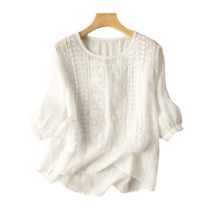 Variant image for Elegant Embroidered Women's Blouse, Long Sleeve Plus Size Tops with Flattering Fit and Versatile Style-11