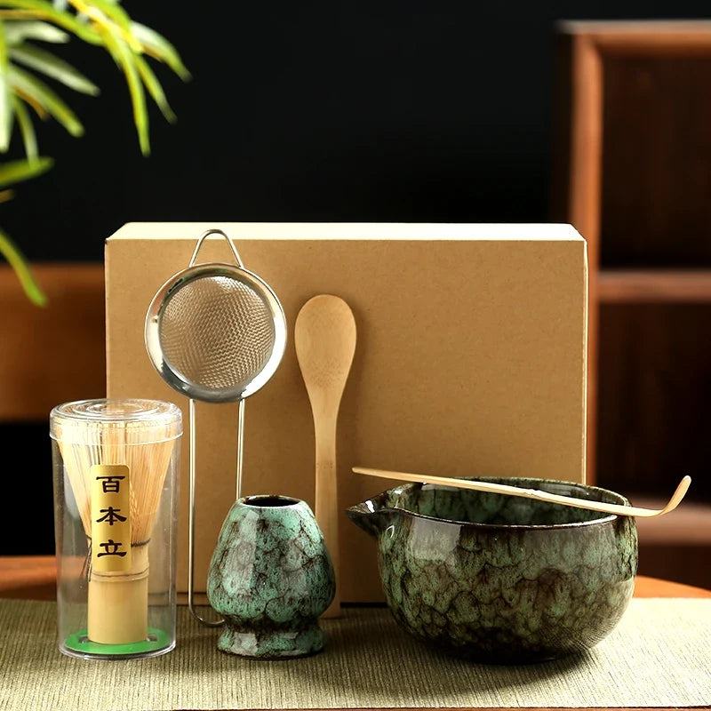 Matcha Tea Kit Ceramic Bowls With Bamboo Whisk 6 Piece