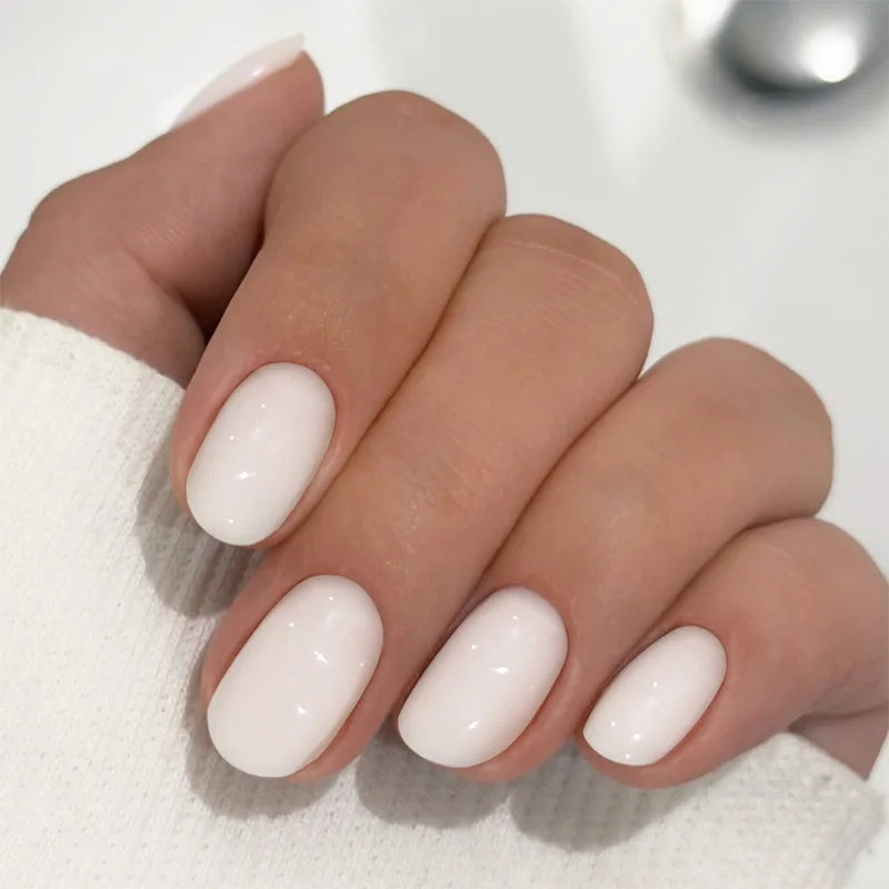 Press On Nails Short Square White Minimalist False Nail Tips Kit Spring 2026 Reusable