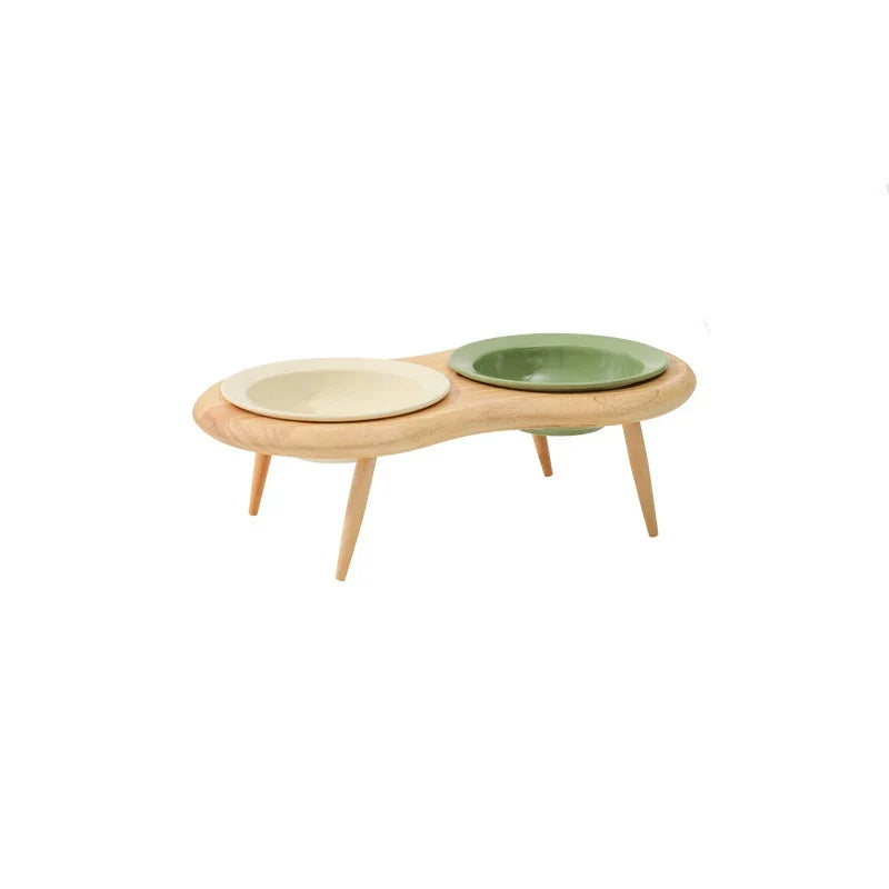 Cat Ceramic Bowl Kit Height Flexible Elevated Wooden Stand Double Food Water Bowls Fall 2025 Mess Free Feeding