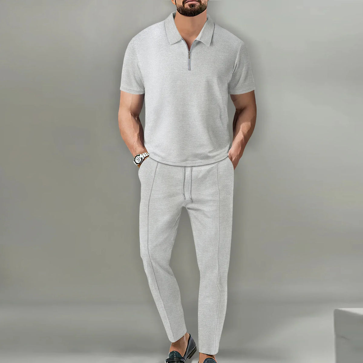 Variant image for Men's Polo Shirts Set - Casual Chic Breathable Polo and Adjustable Pants Ensemble for Comfort and Style-13