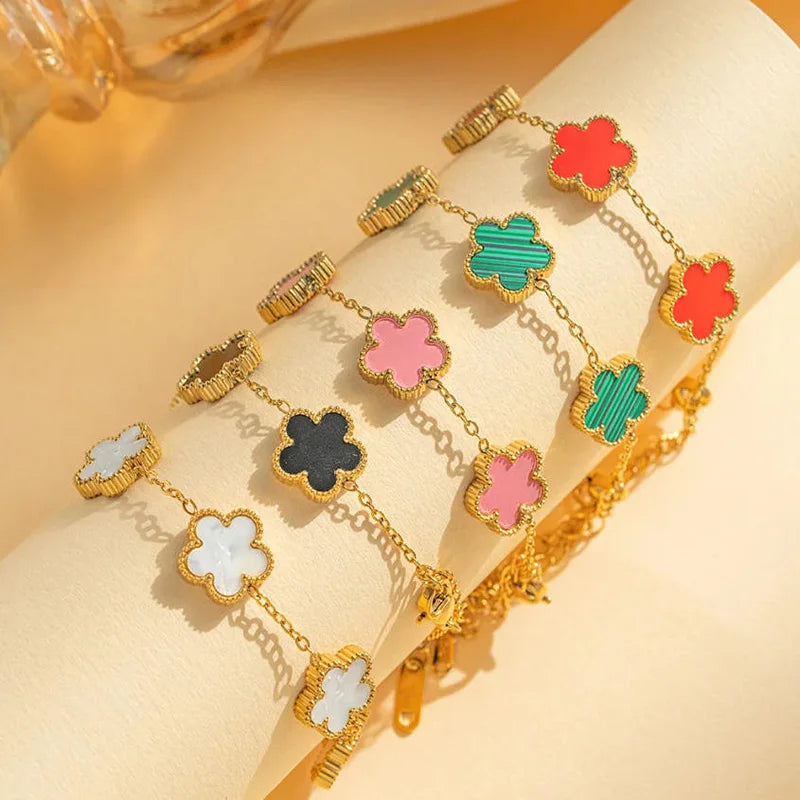 Bracelet2026 Edition Stainless Steel Double Sided Clover Petal Design Gold Plated Five Leaf Charms Gift Idea for Moms Fall