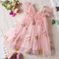 Light flowy girls' dress - knee-length tulle, floral print, polyester, for weddings