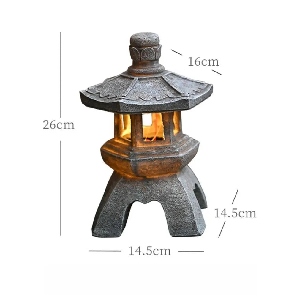 Lantern Solar Resin Stone Pagoda Garden Ornament Zen Chinese Style Outdoor Light Fall 2026 Eco Friendly Decor