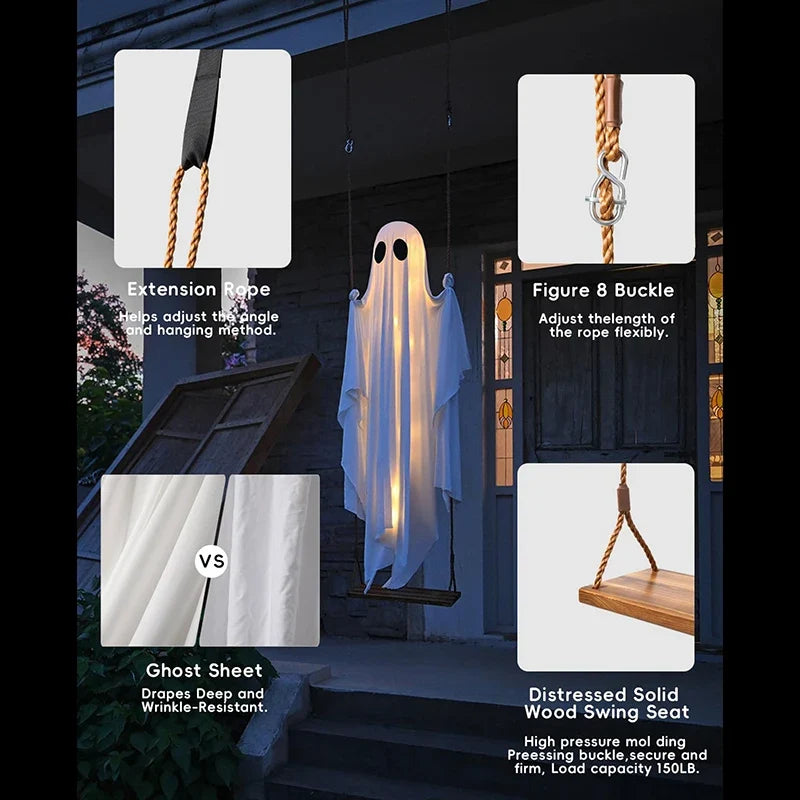 Swing Hanging Ghost Decoration Halloween 2025 Porch Lights