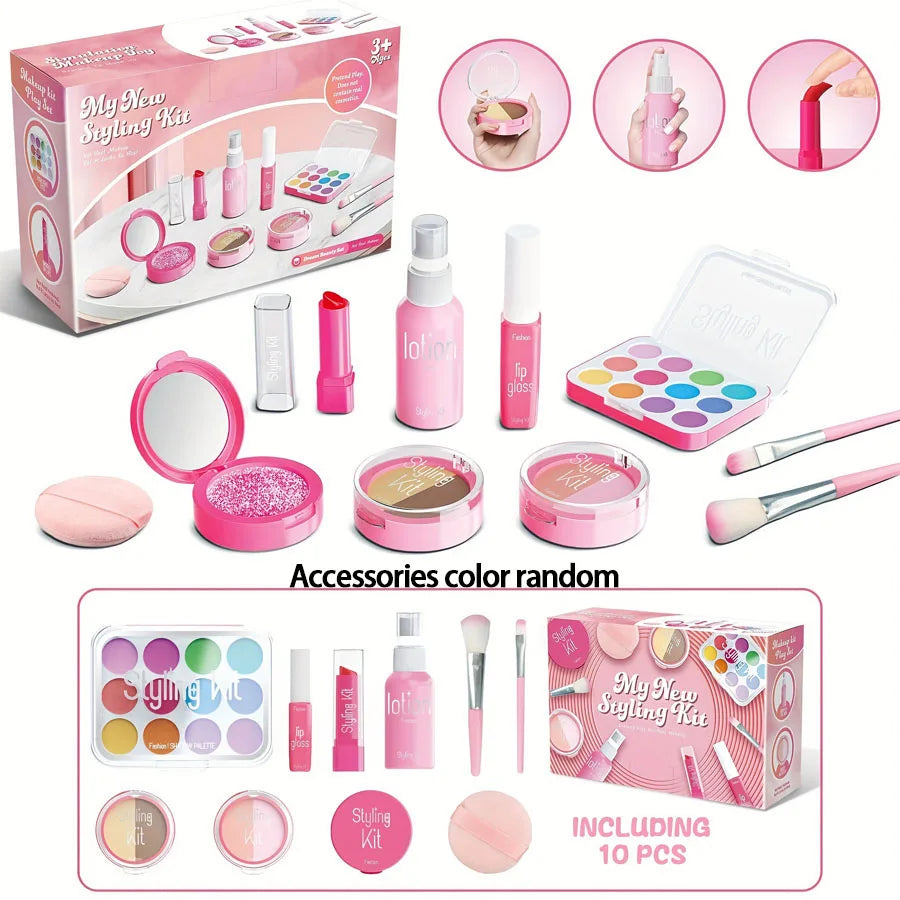 Kids Makeup Kit - Toy Makeup Kit For Pretend Play, 10-Piece Non-Toxic, No Liquid, Fall 2025 Gift