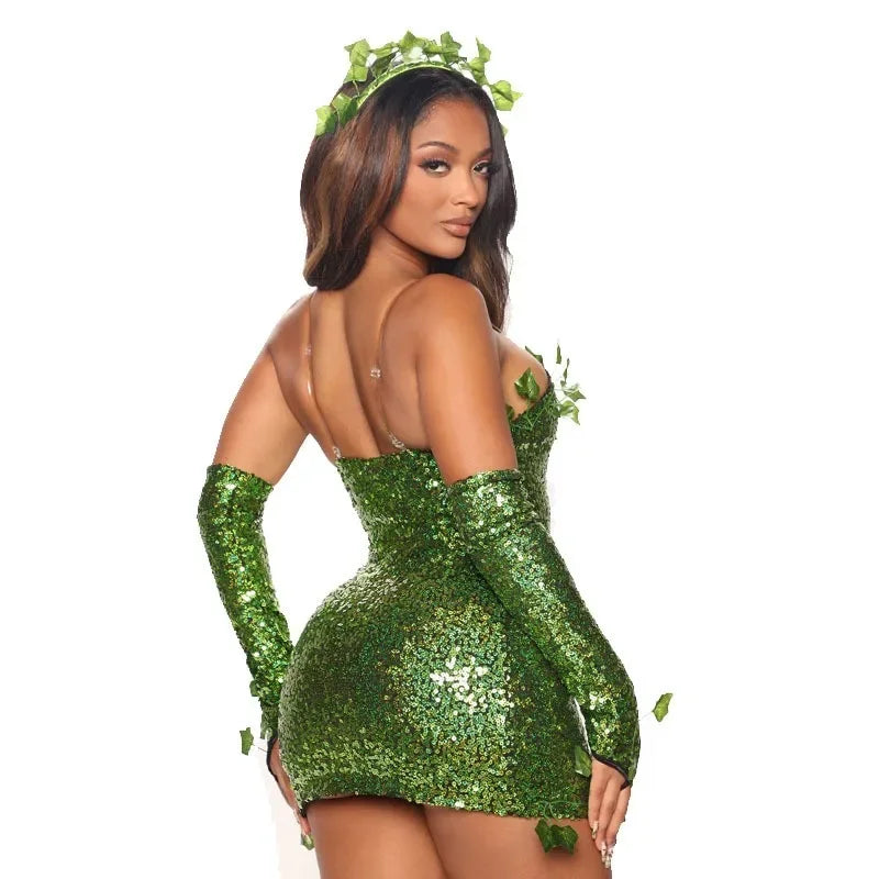 Poison Ivy Costume Sequin Mini Dress Kit Halloween Sexy