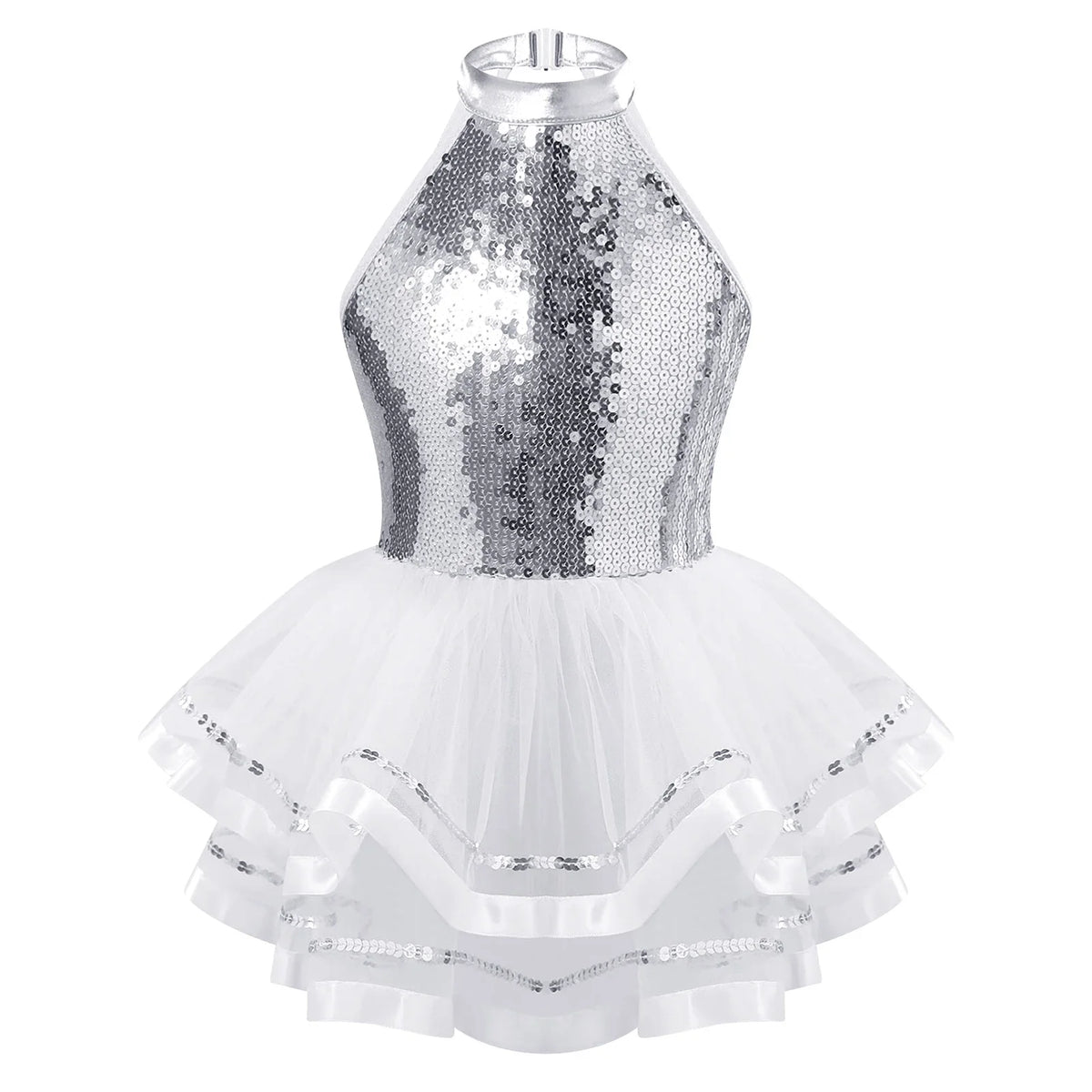 Light girls' leotard - sequined skirted tutu, polyester, for ballet and dance performances