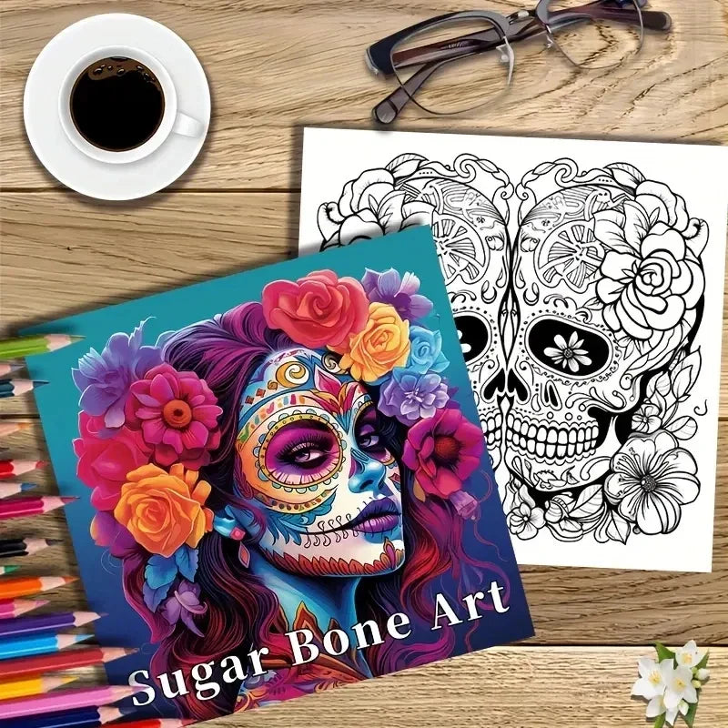 Book Coloring Upgraded Thickened Paper Sugar Skull Art Halloween Trend Gift Idea 22 Pages