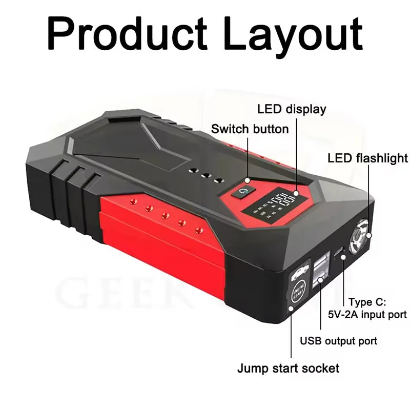 Jump Car Starter Power Bank 18000mAh 1200A Peak Emergency Booster for 12V Vehicles Fall 2025 Road Trip Safety