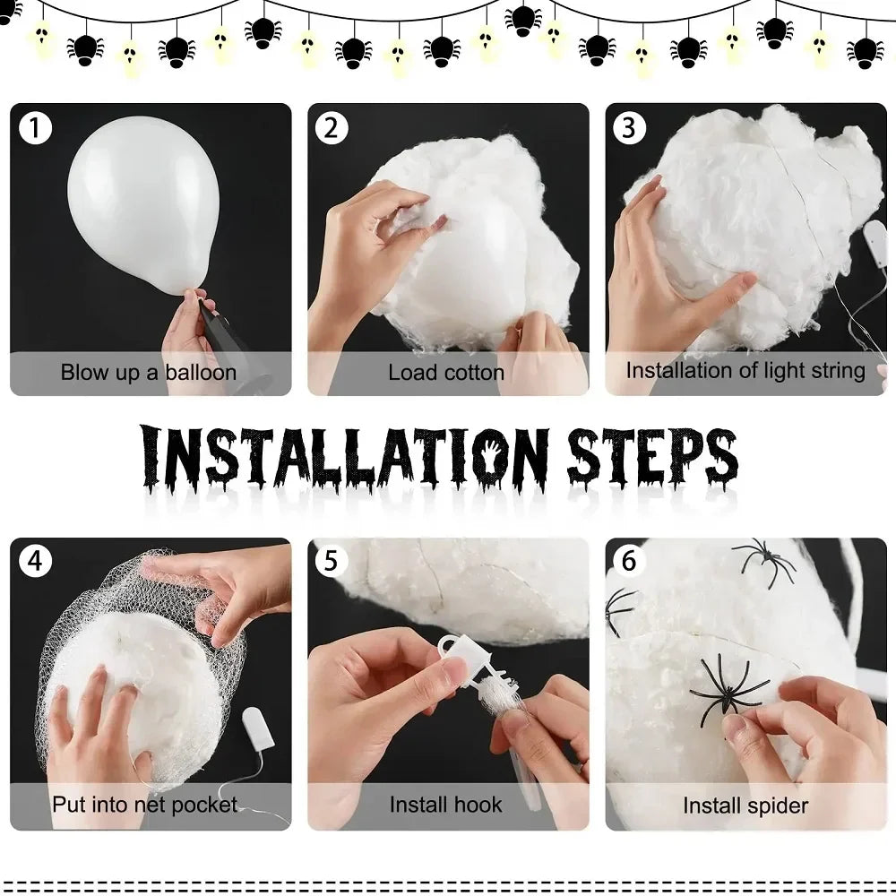 Lights Spider Hanging Egg Sacs - Glowing Halloween Decor 2025 Indoor Outdoor Spooky Party Accent