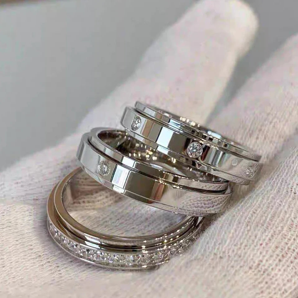 Ring2026 Edition Stainless Steel Single Row Square Zircon Rotating Ring Crystal CZ Jewelry TikTok Viral Gift Idea