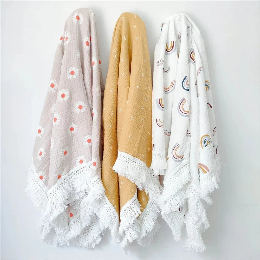 Baby Swaddle Blanket 100 Percent Cotton Muslin Newborn Floral Print Quilt Swaddle Fall 2025 Breathable Plush Gift