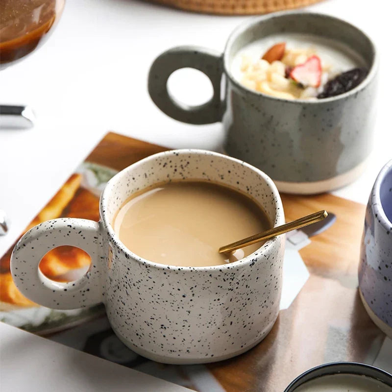 Ceramic Mug 300ml Porcelain Ring Handle Speckled Handmade Contemporary Coffee Cup Fall 2025 Cozy Gift