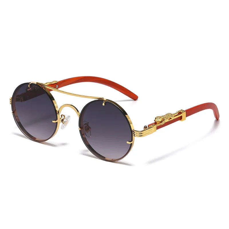 Punk Retro Round Sunglasses for Men & Women - Fashionable Double Bridge Design for Travel and Shopping