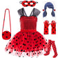 Light girls' Ladybug cosplay costume - sequin bodice with knee-length tulle skirt, polyester, for Halloween
