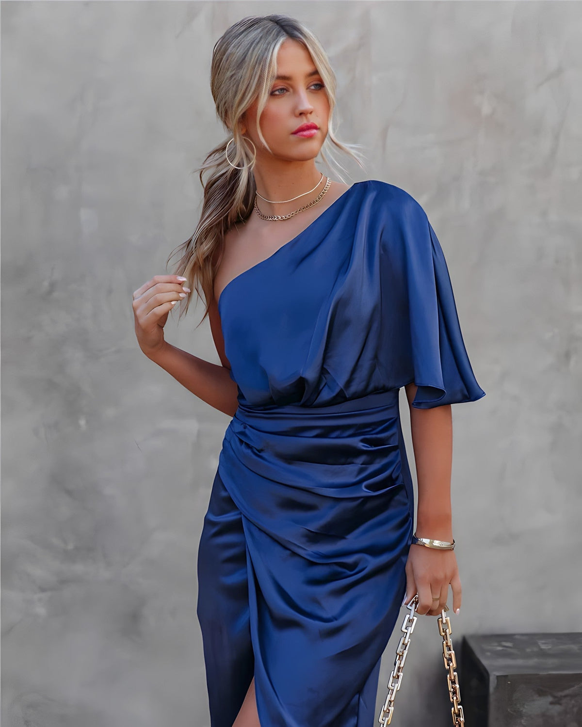 Variant image for Elegant One-Shoulder Women's Dress - Asymmetrical Black Cocktail Dress for Formal Events and Casual Outings-1